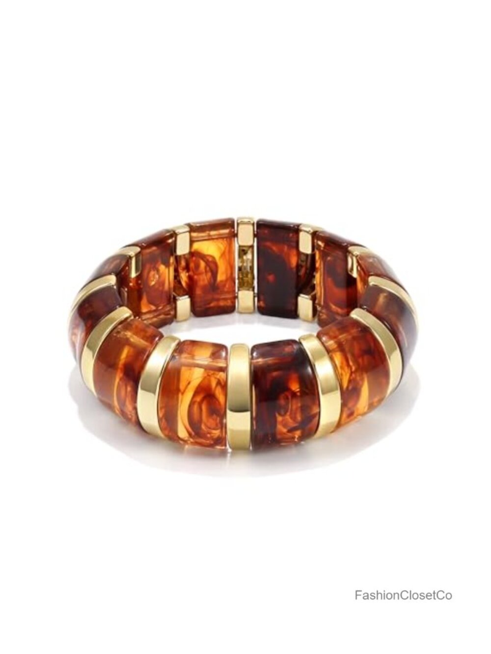Chunky Geometric Beaded Bracelet Acrylic Gold Trim Stretch Band Boho Statement